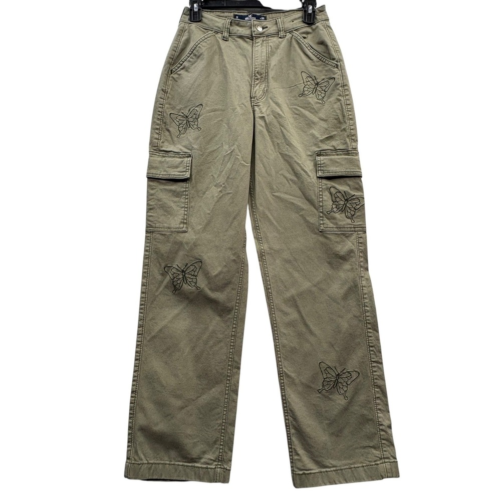 Hollister Ultra High‎ Rise Embroidered Butterfly Cargo Dad Pants Edgy Y2K 2R